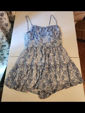 Altar'd State Blue and White Floral Trim Top